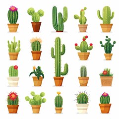 The Cactus set on white background. Clipart illustrations.