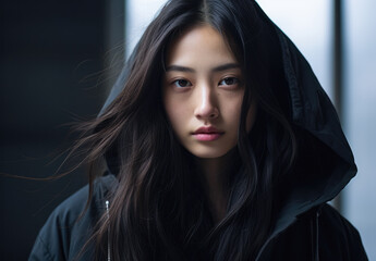 Young Asian woman portrait in black