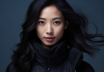 Fototapeta premium Young Asian woman portrait in black