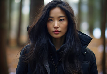 Fototapeta premium Young Asian woman portrait in black