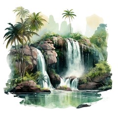 Green tropical waterfall in the forest.