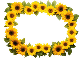 Frame border with sunflowers isolated on transparent background.