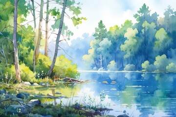 The serenity of a secluded forest lake.