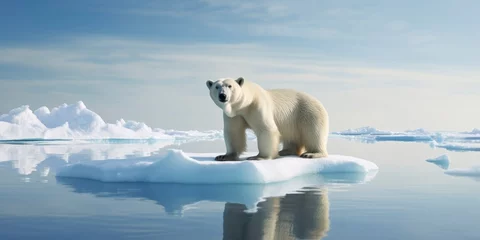 Foto op Canvas Polar bear on ice floe. Melting iceberg and global warming. © Khalada