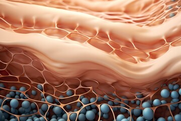 Saggy skin layer and skin cells, 3D rendering.