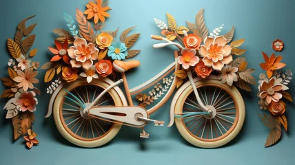 Foto auf Alu-Dibond artistic bicycle with flowers made of paper © senadesign