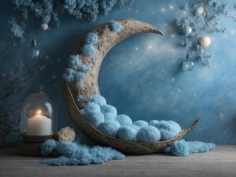 Moon Newborn Digital Backdrop, NEWBORN DIGITAL BACKDROP, for Baby Girl Boy, Photo Shoot Crescent Moon Background, Moon Overlay, Moon Newborn Props