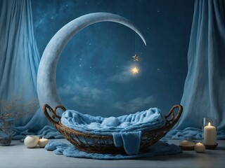 Moon Newborn Digital Backdrop, NEWBORN DIGITAL BACKDROP, for Baby Girl Boy, Photo Shoot Crescent Moon Background, Moon Overlay, Moon Newborn Props