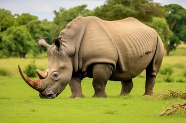 Obraz premium White Rhino grazing.