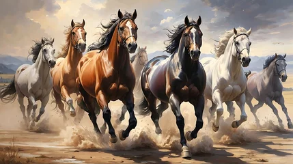 Fotobehang Oil Painting Wallpaper Running Horses © Ainur