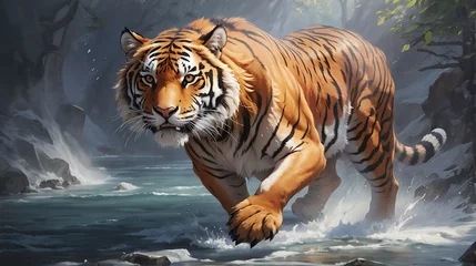 Poster Oil Painting wallpaper running tiger wall poseter © Ainur