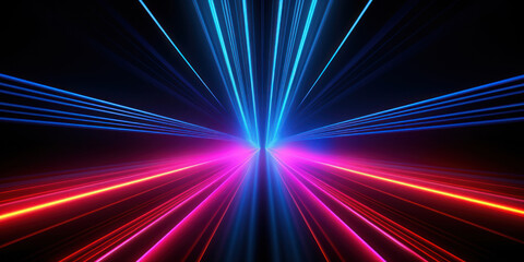 Dynamic neon lights streak across the dark.