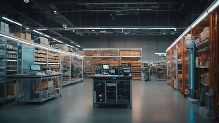 Futuristic Technology retail warehouse digitalization - obrazy, fototapety, plakaty