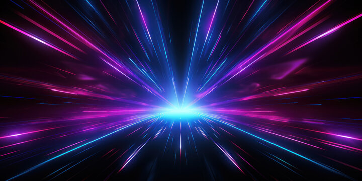 Ethereal light tunnel in brilliant blue and purple, stretching ahead.