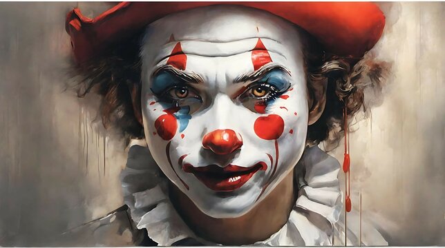 oil painting wallpaper. clown face wall poster