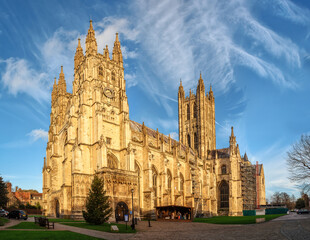 View of Canterbury cathedral in sunset rays, England - 665344671