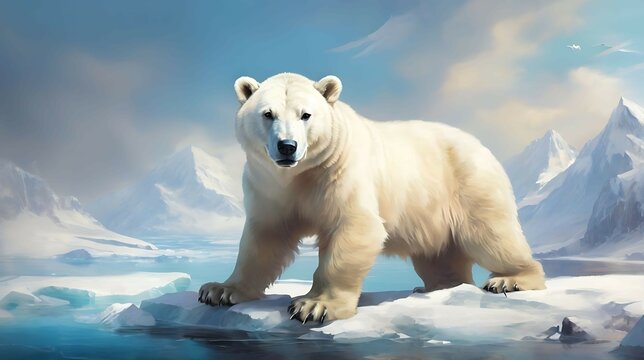 oil painting wallpaper. polar bear wall poster