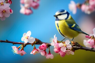 A Bluetit bird resting on the branch of a tree.