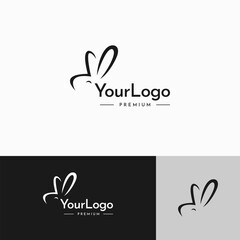 Fototapeta premium Bunny rabbit cartoon simple line logo vintage
