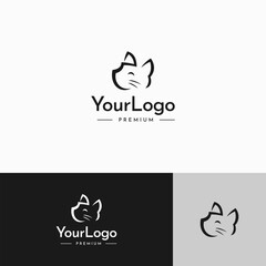 Cute cat cartoon simple line logo vintage