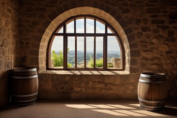 Barrel in an ancient castle beside the window.