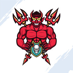 Red Horned Creatures, Guardians of Hell with Crossed Trident