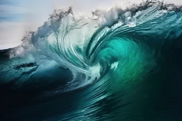 Foto op Aluminium Extreme close up of thrashing emerald ocean waves. © Khalada