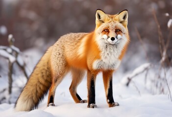 Obraz premium Red fox standing on snow.