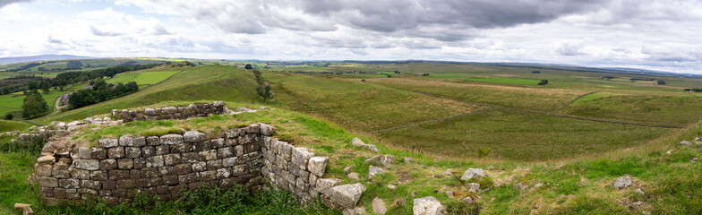 panoramic view from an ancient Roman defensive turret near Winshields Crags on Hadrian's Wall Path near Once Brewed, Northumberland, UK © David
