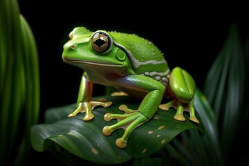 Obraz premium Tree Frog sitting on plant.