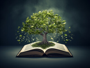 Books and trees education growing concept.
