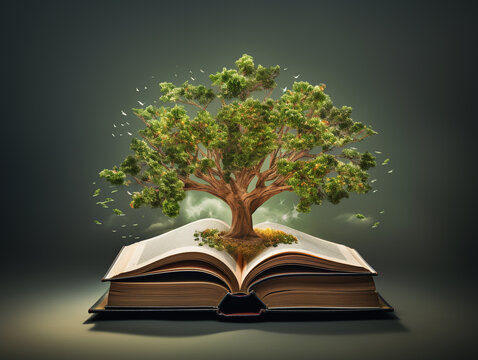 Books and trees education growing concept.