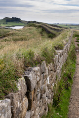 Fototapeta na wymiar looking across at Highshield Crags along Hadrian's Wall near Once Brewed, Northumberland, UK