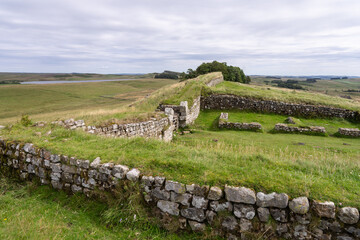 Milecastle 37 along Hadrian's Wall path near Housesteads, Northumberland, UK