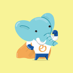Cute elephant super hero with cloak. Vector illustration for baby shower, greeting card, party invitation, fashion clothes t-shirt print.