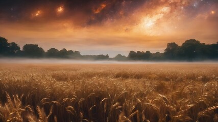 Wheat Fields With A Beautiful Mystical Theme - obrazy, fototapety, plakaty