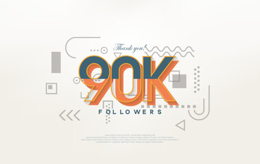 90k followers Thank you, with colorful cartoon numbers illustrations.