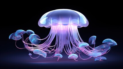  a purple jellyfish floating on top of a black background.  generative ai