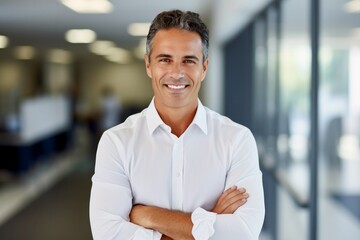 Fototapeta premium portrait of a businessman standing in the office blurry background 