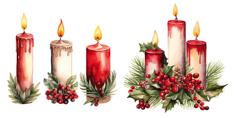 christmas candle and holly