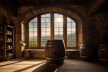 Barrel in an ancient castle beside the window.