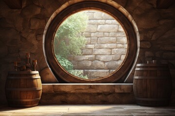 Barrel in an ancient castle beside the window.