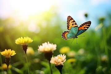 Butterfly Flying over the Meadow.