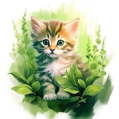 Watercolor Cat animal for kids, Clip art.
