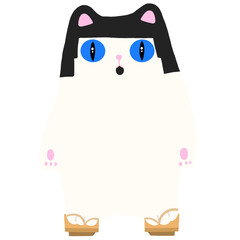 Cute Japanese Cat Or Japanese Style Cat Mascot Character Kawaii Cartoon illustration