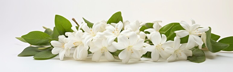 Fototapeta premium Jasmine flowers on white surface.