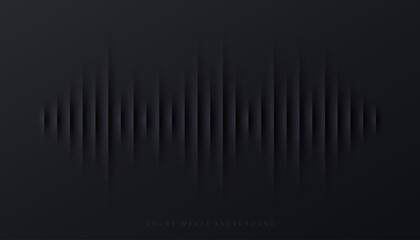 Sound wave equalizer lines on black and gray background. Visualization futuristic design element. Radio and music template design. Modern voice sound recognition in papercut style. Vector illustration