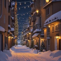 Calm street in Christmas winter