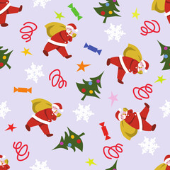 Obraz premium Santa Claus. Brings gifts. Seamless background, texture, repeating pattern. Suitable for fabric, wrapping paper. 