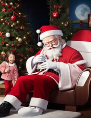 sleeping Santa Claus andchildren
